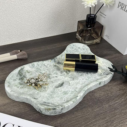 WneFu Choiziic Natural Decorative Tray, Cloud Shape, Modern Style, Polished Finish, Bathroom Kitchen Counter Vanity Organizer (Green-Marble-M)