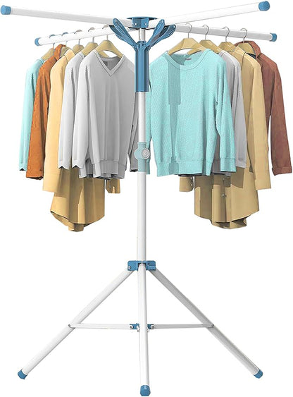Clothes Drying Racks, Height-Adjustable 52 Inches Updated Version,Stainless Steel for Indoor Outdoor,Length Adjustable Saves Space,with 20 Windproof Hooks (Tripod Rack, 52")