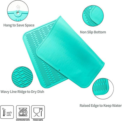 Silicone Dish Drying Mat for Multiple Usage,Easy clean,Eco-friendly,Heat-resistant Silicone Mat for Kitchen Counter or Sink,Refrigerator or Drawer Liner Mint 3XL 28 inches x 18 inches