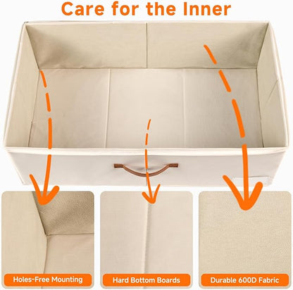 KitHero 60L Large Under Bed Storage with Wheels Pack of 2, Underbed Shoe Container Bin with Clear Lid Cover, 10.5 Inches Rolling Under Bed Drawer Storage Bag Basket for Boots Quilt Sweater - White