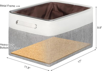 Kntiwiwo Foldable Storage Bin Collapsible Fabric Storage Basket Cube with Durable Handles Closet Organizer Bins for Organizing Shelves Drawers, Set of 3, 17" x 11.8" x 9.8", Grey