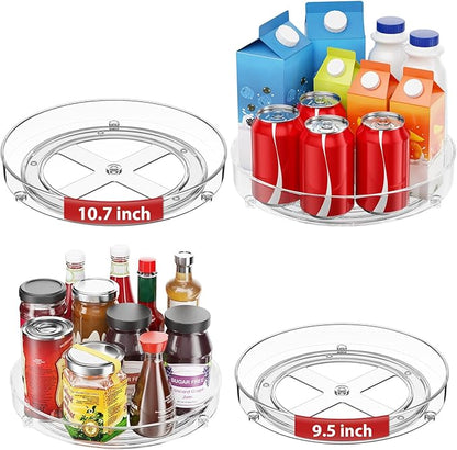 2 Pack Lazy Susan Organizer, 9.5 Inch, 10.7 Inch Lazy Susan Turntable for Cabinet, Turntable Organizer for Pantry Organizers and Storage, Non-Skid Fridge Organizer