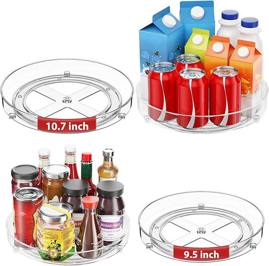 2 Pack Lazy Susan Organizer, 9.5 Inch, 10.7 Inch Lazy Susan Turntable for Cabinet, Turntable Organizer for Pantry Organizers and Storage, Non-Skid Fridge Organizer