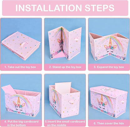 WERNNSAI Unicorn Toy Box - Collapsible Oxford Storage Bin with Handles 25" x 13" x 16" Toys Clothes Books Chest Organizer Cube with Flip-top Lid for Girls Kids Bedroom Nursery Living Room
