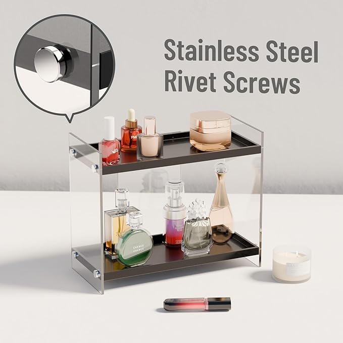 ATZYmolin Acrylic Bathroom Countertop Organizer Skincare Corner Shelf for Lotion Cosmetic Makeup, Counter Vanity Storage Perfume Tray Kitchen Spice Rack 2 Tier