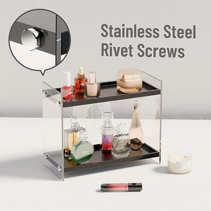 ATZYmolin Acrylic Bathroom Countertop Organizer Skincare Corner Shelf for Lotion Cosmetic Makeup, Counter Vanity Storage Perfume Tray Kitchen Spice Rack 2 Tier