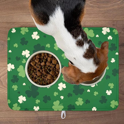 Wnoesat Green Shamrock St. Patrick's Day Dish Drying Mat for Kitchen Counter Lucky Clover large Dish Drying Pad Absorbent Reversible Microfiber Draining Pad Washable Drying Mats 18x24 Inch