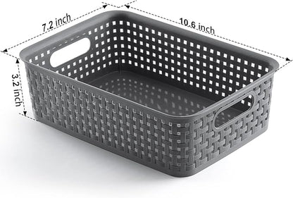 [ 12 Pack ] Plastic Storage Baskets - Small Pantry Organization and Storage Bins - Household Organizers for Laundry Room, Bathrooms, Bedrooms, Kitchens, Cabinets, Countertops, Under Sink or On Shelve