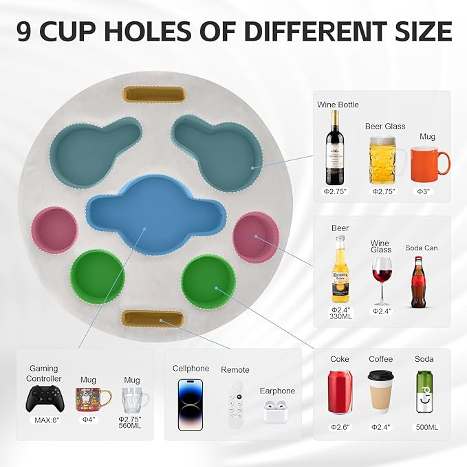 Couch Cup Holder Pillow - Cup Glass Cozy Pillow | Couch Caddy Sofa Bed Buddy Holds Drinks, Snacks, Remote, Phones, Tablet. Keep Drinks Stand and Prevent Spills for Car, Park, Beach, Picnic (Sliver)