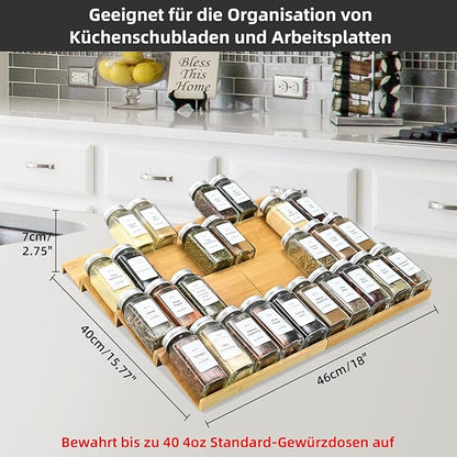 KitHero Spice Drawer Organzier,4 Tiers- 8Pcs Bamboo Spice Rack Tray Insert for Cabinet Drawer Countertop, Kitchen Seasoning Storage Drawer Organization,18" Wide x 15.8" Deep （Hold UP To 40 Jars