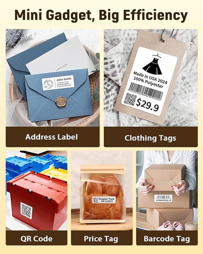 NADAllN Label Maker Machine with Tape, Bluetooth Thermal Label Printer for Small Business, Address, Barcode, Logo, Clothing, Label Makers for Office Home School