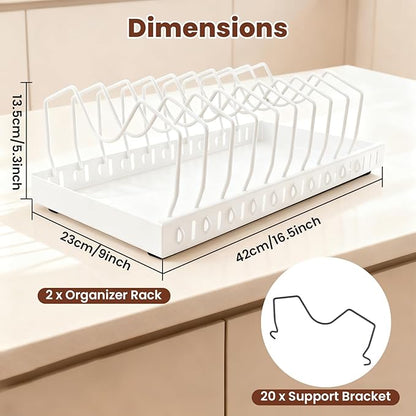 WODHMIEY 2 Pcs Pots and Pans Organizer Under Cabinet - Expandable Pull Out Cabinet Organizer for Pots and Pans, Pan and Lid Organizers Inside Cabinet, Adjustable Storage Rack (WHITE)