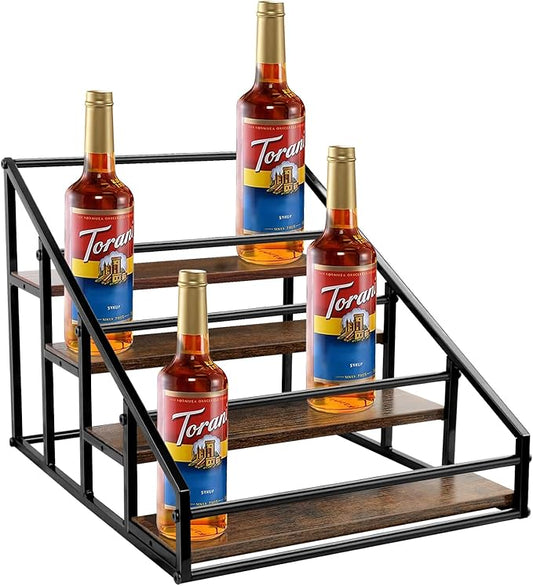 Coffee Syrup Organizer Rack, 4-Tier 16 Syrup Bottles Holder Stand for Freestanding Shelves for Coffee Bar Station,Kitchen, Syrup Wine Dressing Cocktail