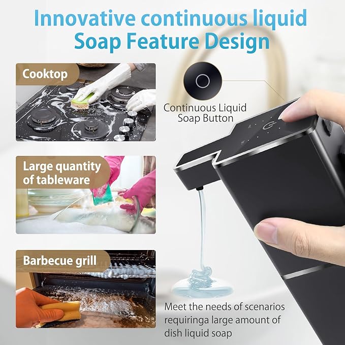 JEMISUN Automatic Liquid Soap Dispenser Touchless Soap Dispenser 380ml/12.8oz Rechargeable, Wall Mounted,4 Levels Adjustable Auto Soap Pump for Bathroom Kitchen Dish Soap
