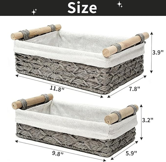 Storage Basket Wicker Baskets for Organizing, Storage Bins for Countertop & Toilet Paper, Toilet Tank Top Organizer (Set of 2, Grey)