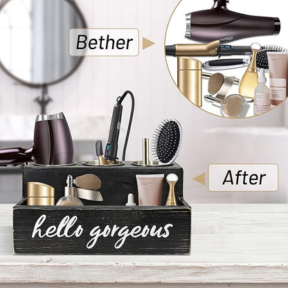 Unistyle Hair Blow Dryer/Curling Iron Holder, Countertop, Hair Tools & Styling Supplies Organizer Flat for Bathroom Counter for Accessories, Makeup, Toiletries Storage, Black