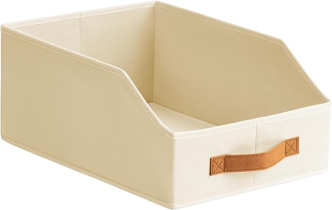 Fabric Storage Bins for Organizing - 1 Pack Large Trapezoid Collapsible Storage Bins with Front Handle, Closet Organizers and Storage for Bedroom, Home Shelves, Small Spaces, Beige