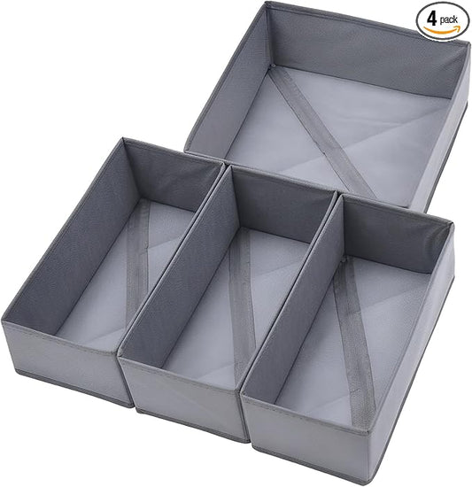 Fabric Drawer Organizer Set 4 Pack Gray - Foldable Storage Drawers for Clothes Underwear Socks Bra Baby Dresser Closet Organizer