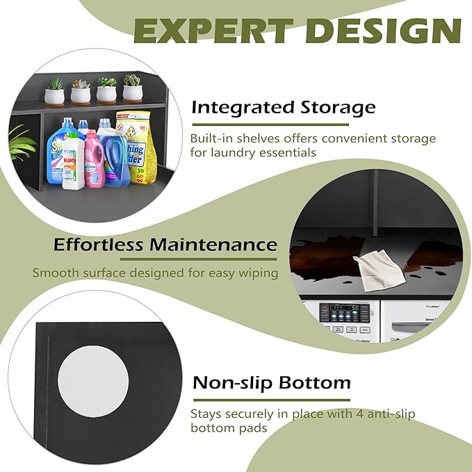 Royxen Laundry Countertop with 20“ Shelf Universal Fit, Washer and Dryer Countertop with Storage Space, Black
