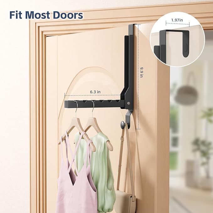 WLCSNG 4 Pack Over The Door Hanger Foldable Over The Door Hooks，Rust-Resistant Overdoor Hanger Hook for Laundry (Clothes Drying Rack)&Bathroom (Towel Rack) Small Portable, Black