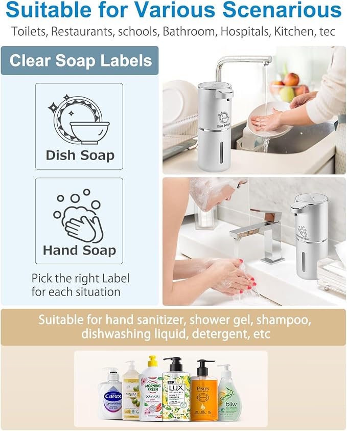 Gotofine Automatic Liquid Soap Dispenser,4-Level Adjustable, Wall Mount,USB Rechargeable,12.8oz/ 380ml,Touchless Hand & Dish Soap Dispenser for Bathroom, Kitchen,Hotel, Restaurant
