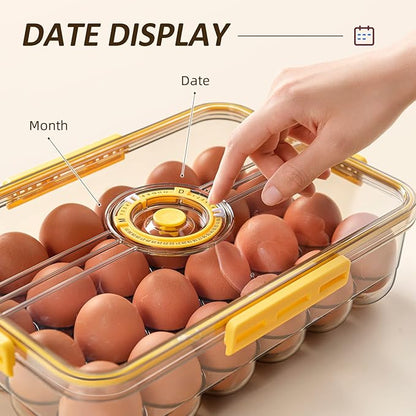 CottonColors Egg Holder for Fridge 18 Container for Refrigerator Plastic Organizer for Refrigerator Stackable Storage With Lids for Timer
