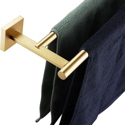 KOKOSIRI Bathroom Towel Bar 36'' Towel Holder with Two Rails Wall Mount Towel Shelves 36 Inch Brushed Gold Stainless Steel B5005BG-L36