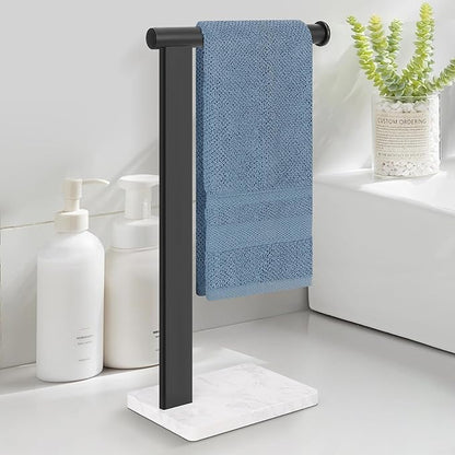 Stainless Steel L-Shaped Hand Towel Holder, SUS304 Bathroom Towel Rack with Thickened Base for Countertop Vanity (Matte Black, Square Base)