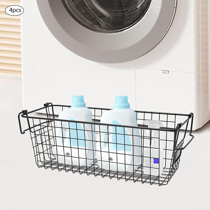 Stackable Metal Wire Rectangular Storage Basket Set For Kitchen or Bathroom, Kitchen Wire Baskets Farmhouse Decor Metal Food Storage Organizer