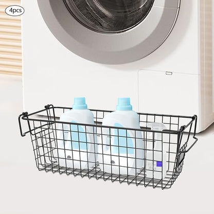 Stackable Metal Wire Rectangular Storage Basket Set For Kitchen or Bathroom, Kitchen Wire Baskets Farmhouse Decor Metal Food Storage Organizer
