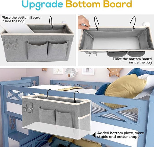 Kanrichu 3pcs Bedside Caddy Hanging Storage Bag, Water Cup Holders, Organizer Baskets with Pockets for Bunk Bed Shelf, Hospital Beds, Loft & Dorm Rooms Accessories (Bedside bag-Grey)