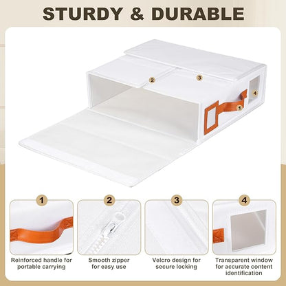 uxcell 4 Pack Bed Sheet Organizers and Storage with PU Handle, Foldable Bedding Duvet Cover Set Organizer Storage Closet and Under Bed Storage Containers, White