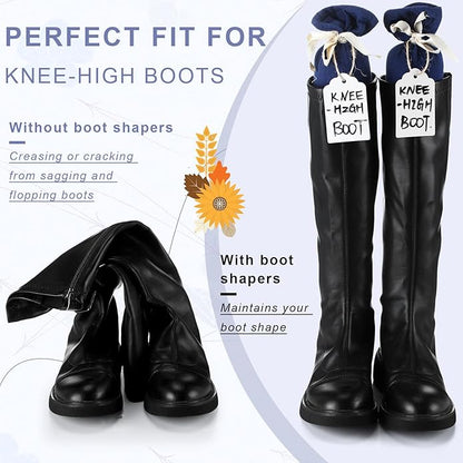 2 Pairs Boot Shaper Stands with 8 Labels Cotton Tall Boot Inserts for Closet Organization
