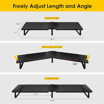 Dual-Monitor Stand for Desk - Large Adjustable Length and Angle Riser for 2 Monitors, Double Computer Desktop Organizer, Shelf for TV, Laptop, Printer