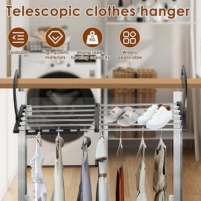 Portable Clothes Drying Rack for Balcony,Foldable Railings Windowsill, Retractable Radiator Clothes Airer,29"x13" Folding Towel Rack Indoor Outdoor Travel Laundry Rack with Clips (A-35"x13")