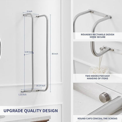 BWE Brushed Nickel Towel Racks for Bathroom, Stainless Steel Towel Holder for Rolled Towels, Wall Mounted Bathroom Towel Storage Holds Up 6 Large Bath Sheets, with 2 Hooks