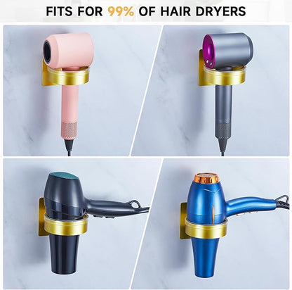Oukimly Hair Dryer Holder Wall Mounted, Blow Dryer Holder, Hair Tool Organizer for Hair Dryer Storage Hanger, Adhesive Hairdryer Holder for Bathroom Barber Shop (Gold)