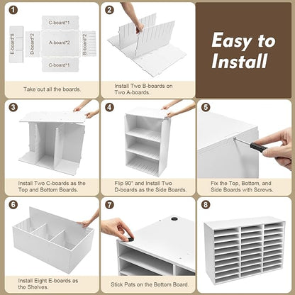 Literature Organizers, 27 Compartments Office Mailbox with Adjustable Shelves, 9 Layer Mail Organizer for Home School Offices, Wood Literature Sorter 32x12x22 for Office(White, 27 Slots)