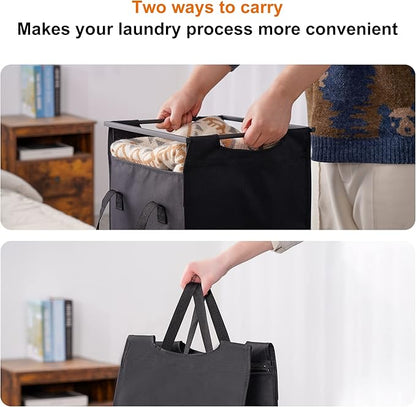 Heybly Laundry Hampers, 3 × 15 Gal (171 L) Laundry Basket with Large Desktop Sorter for Laundry Room Organization, Bathroom and Dorm Laundry Bags on Storage Shelf, Rustic Brown HLH003SR