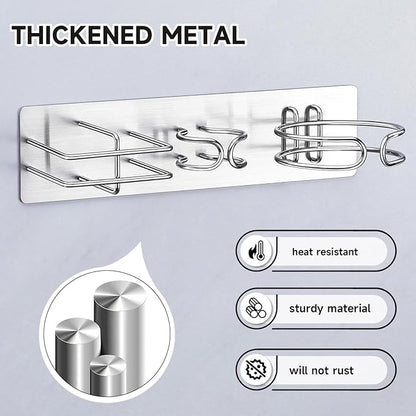 Oukimly Blow Dryer Holder Wall Mounted Curling Iron Holder, 3 in 1 Hair Tool Organizer for Straightener, Curling Iron, Hair Dryer Holder Adhesive Flat Irons Storage for Bathroom Barber Shop (Silver)