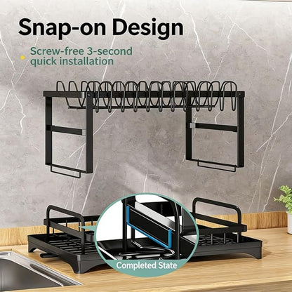 YJOYJOY Dish Drying Rack, Stainless Steel Dish Rack for Kitchen Counter, Large Capacity Dish Drainers with Drainage Tray