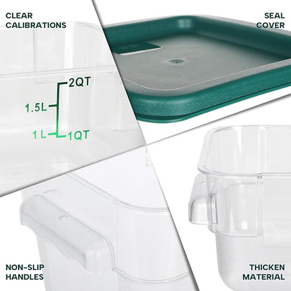 BIEAMA 4 Pack Food Storage Containers, 2 Quart with Lids, Square Commercial Containers with Scale, NSF, Polycarbonate, Clear