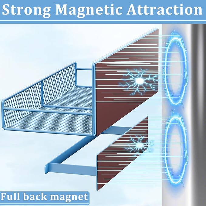 Magnetic Shelf for Washing Machine 4-Pack: Widen Magnetic Laundry Organizer (5"-6") with Hanger Organizer, Strong Magnet, Rust Proof, Heavy Duty Magnetic Spice Rack for Refrigerator (Blue)