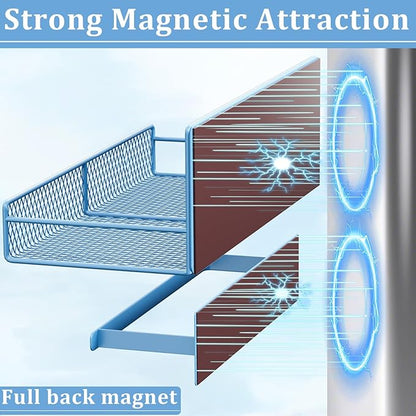 Magnetic Shelf for Washing Machine 4-Pack: Widen Magnetic Laundry Organizer (5"-6") with Hanger Organizer, Strong Magnet, Rust Proof, Heavy Duty Magnetic Spice Rack for Refrigerator (Blue)