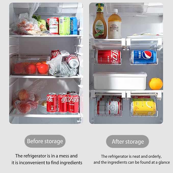 Fridge Drawer Can Organizer, Clear Soda Can Organizer Fridge Organizer Bins Drink Organizer For Fridge or Countertop, Soda Can Dispense Plastic Dispenser Bin for Refrigerator Organizing(#1)