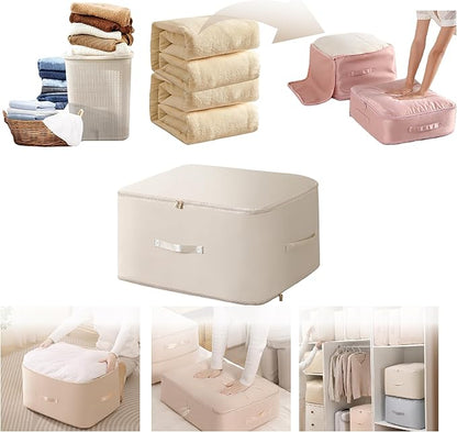 SINKZAICO Ultra Space Saving Self Compression Organizer,Packing Cubes,Waterproof And Moisture-Proof,Heavy Duty Moving Bags,For Blankets Clothes Duvet Comforter（Oatmeal 21.2 * 16.2 * 23.6 In）