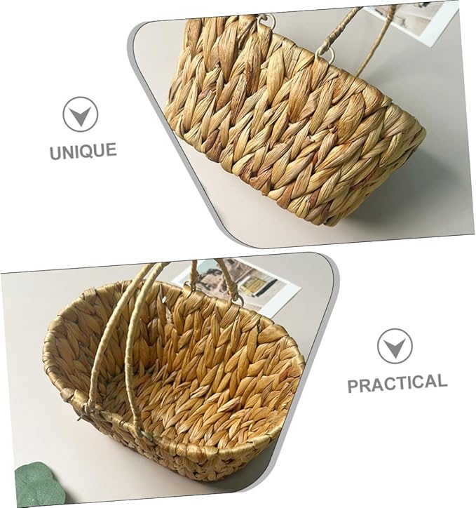 Woven Storage Basket Boho Decor Desktop Organizer Handle Storage Bins for Shelves