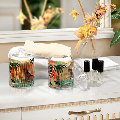 MNSRUU 4 Pack Qtip Holder Organizer Dispenser Cheetah and Forest Pink Bathroom Storage Canister Cotton Ball Holder Bathroom Containers for Cotton Swabs/Pads/Floss