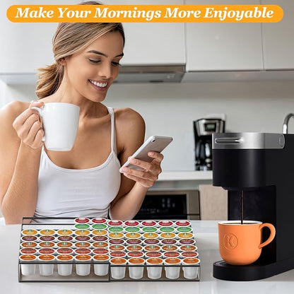 Coffee Pod Holder Drawer, Expandable K Cup Holder Compatible with Keurig K-Cup, K Cup Drawer Organizer Hold 30-60 Coffee Pod Storage for Coffee Station Office and Kitchen, Black