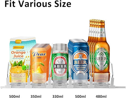ONCHSH Drink Organizer for Fridge,Soda Can Drink Organizer for Refrigerator,Beer Pop Can Water Bottle Storage for Pantry,Width Adjustable Beverage Pusher Glide (White, 16.4" D - 5 Rows)